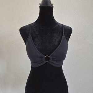 Black Ring Detail Crop Bikini Top